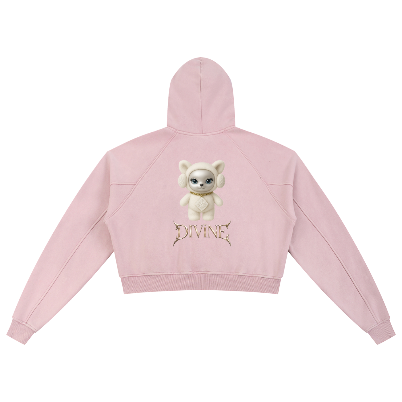 Divine Crop Hoodie in Light Pink — front, styled