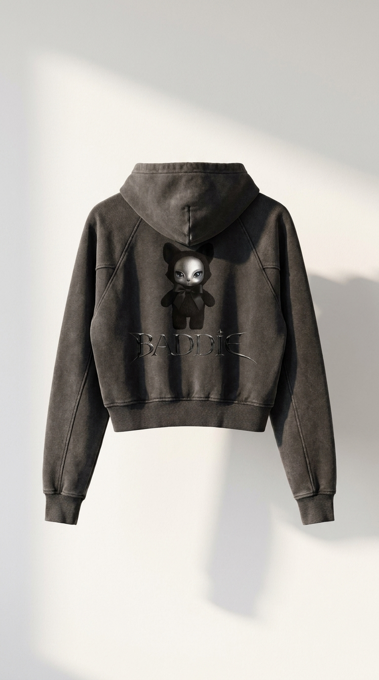 Baddie Crop Hoodie in Black — studio