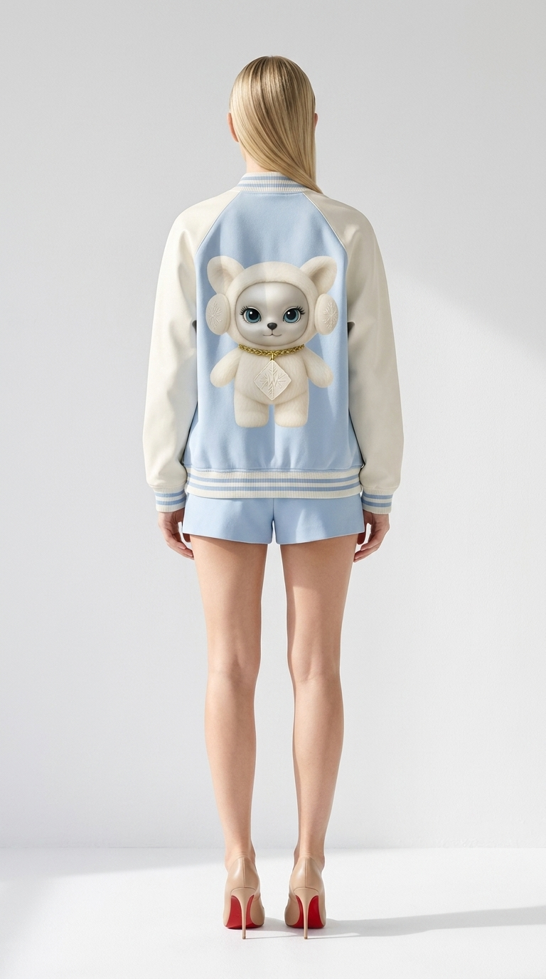 Winty Frost Varsity Jacket — back, Winty graphic