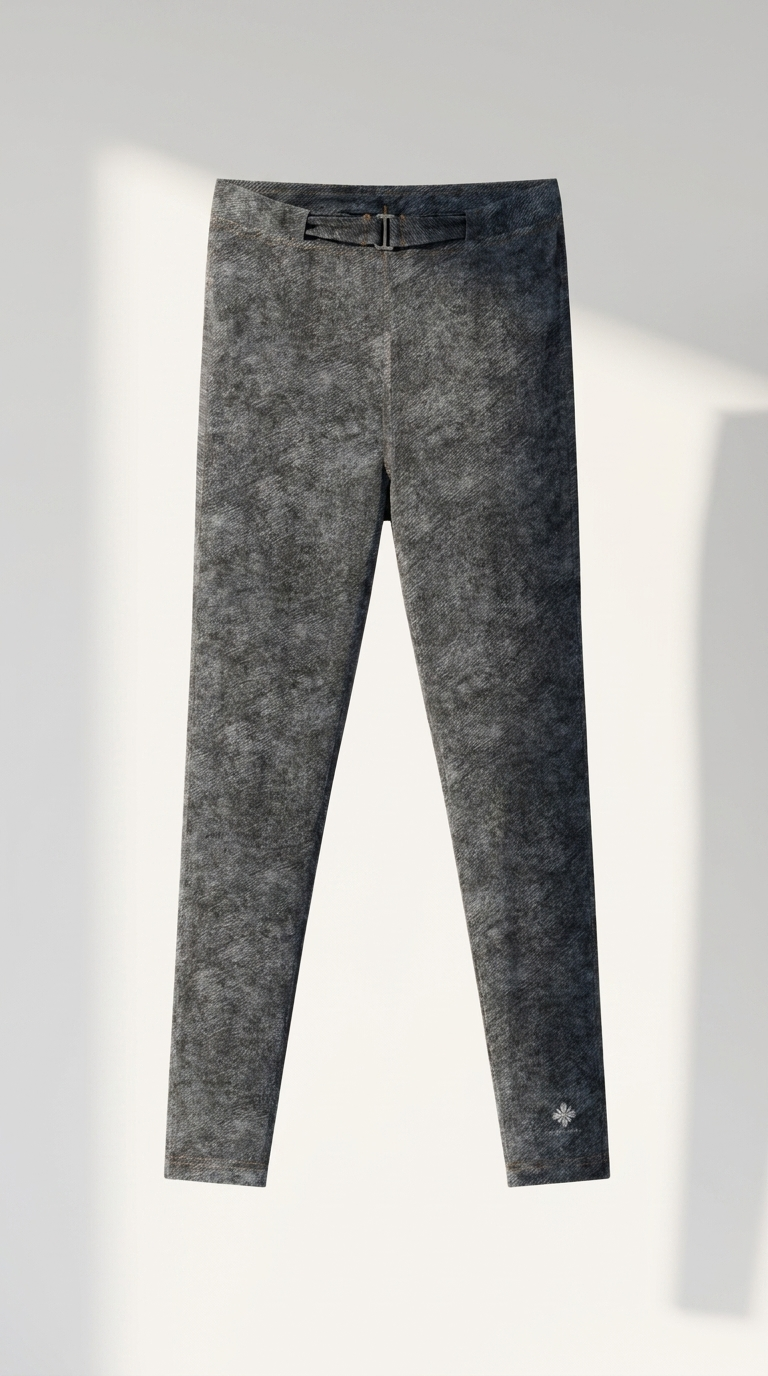 Faux Denim Zip-Fly Leggings in Jeans Blue — front