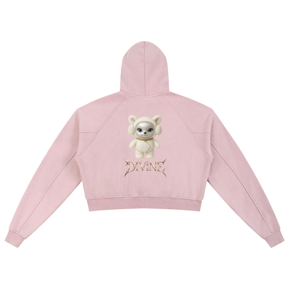 Divine Crop Hoodie in Light Pink — front, styled