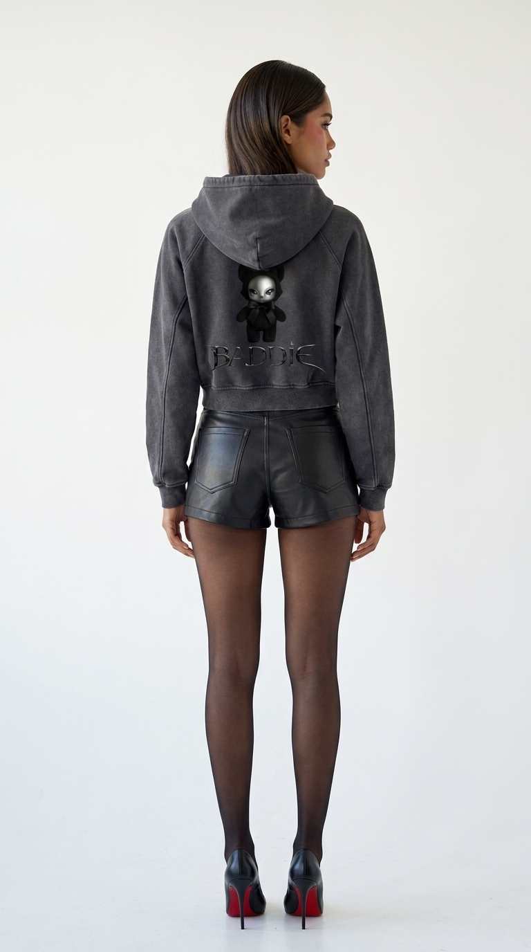 Baddie Crop Hoodie in Pink — worn