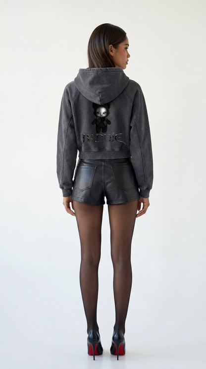 Baddie Crop Hoodie in Pink — worn