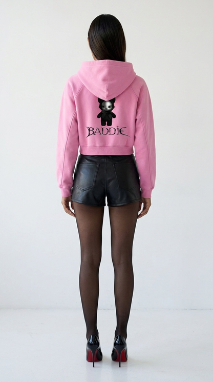 Baddie Crop Hoodie in Pink — flat