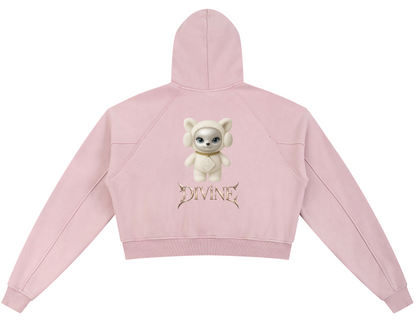 Divine Crop Hoodie in Light Pink — back, flat lay