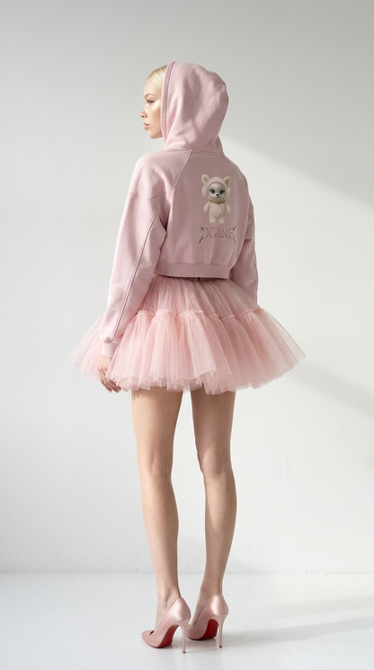 Divine Crop Hoodie in Light Pink — styled