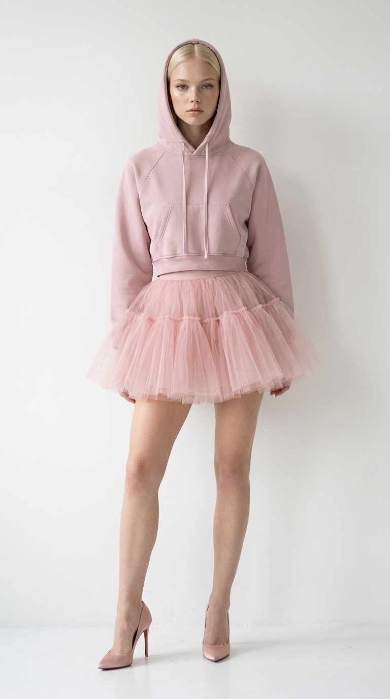 Divine Crop Hoodie in Light Pink — front