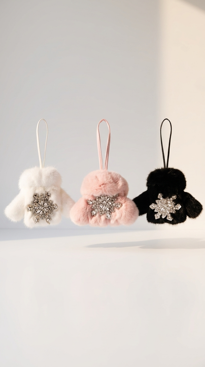 Winterina crystal charm on fur jacket