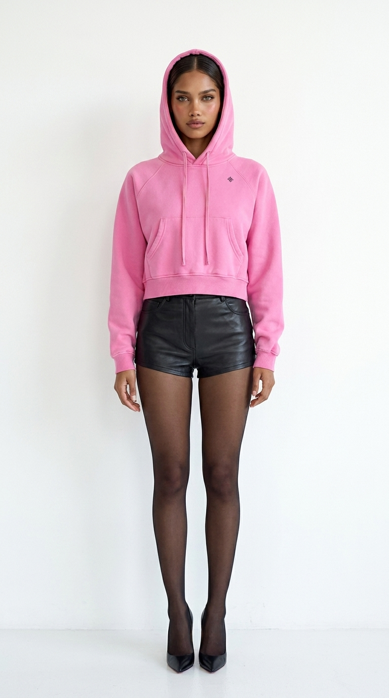 Baddie Crop Hoodie in Pink — front