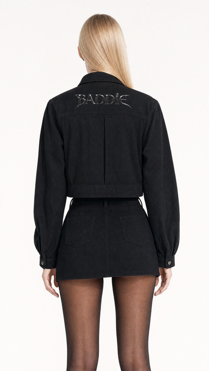 The Baddie Denim Jacket, model back