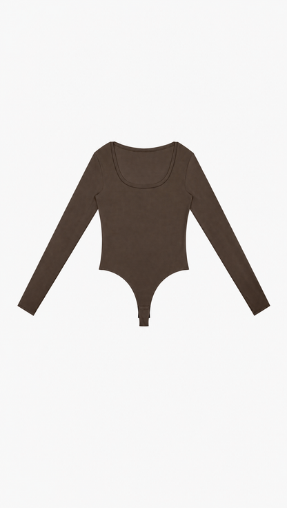 The Long Sleeve Bodysuit in Brown, product front