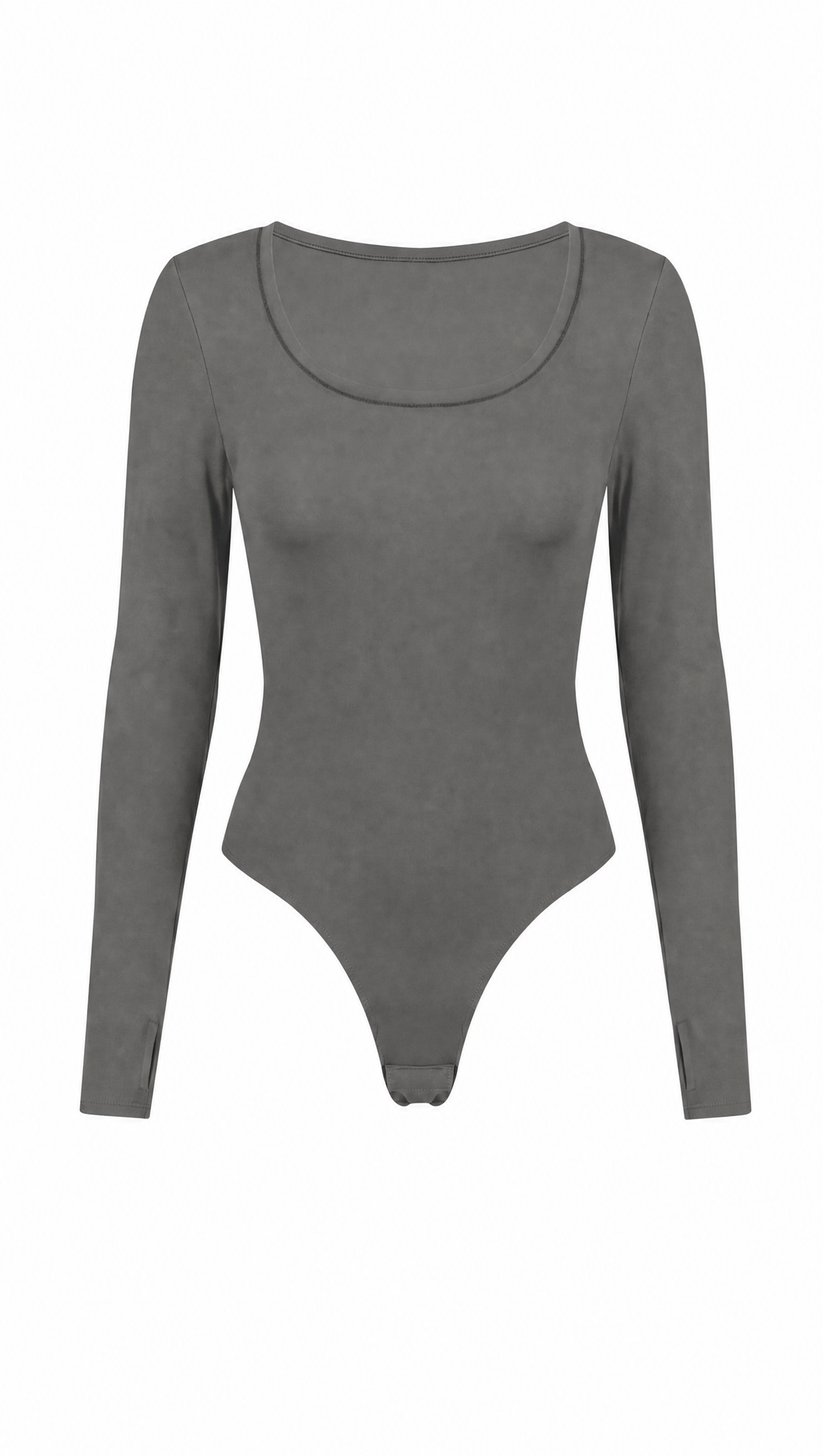 The Long Sleeve Bodysuit in Grey, model front