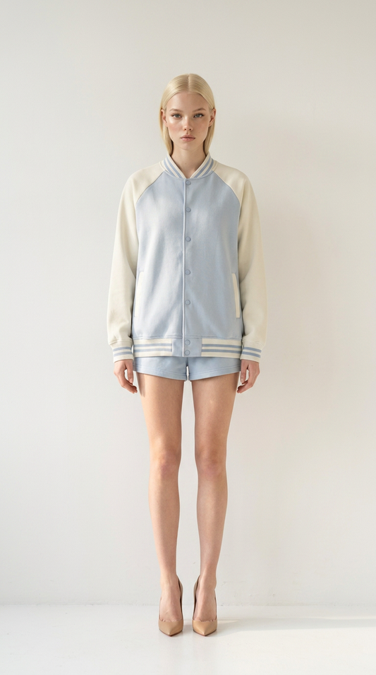 Winty Frost Varsity Jacket in Blue — front