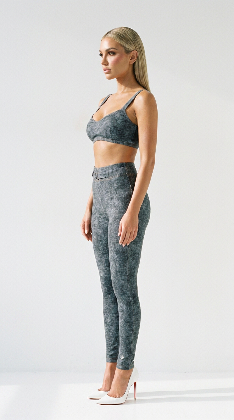 Faux Denim Zip-Fly Leggings
