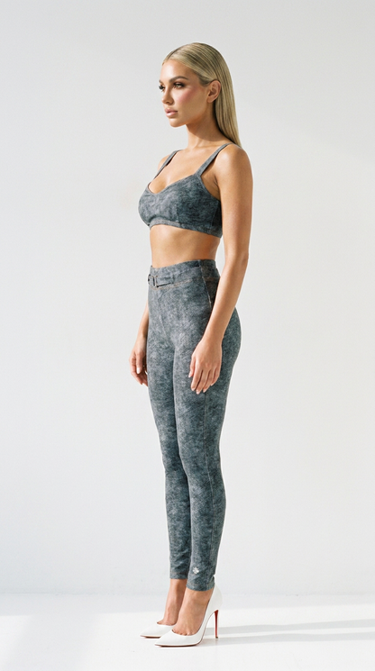 Faux Denim Zip-Fly Leggings