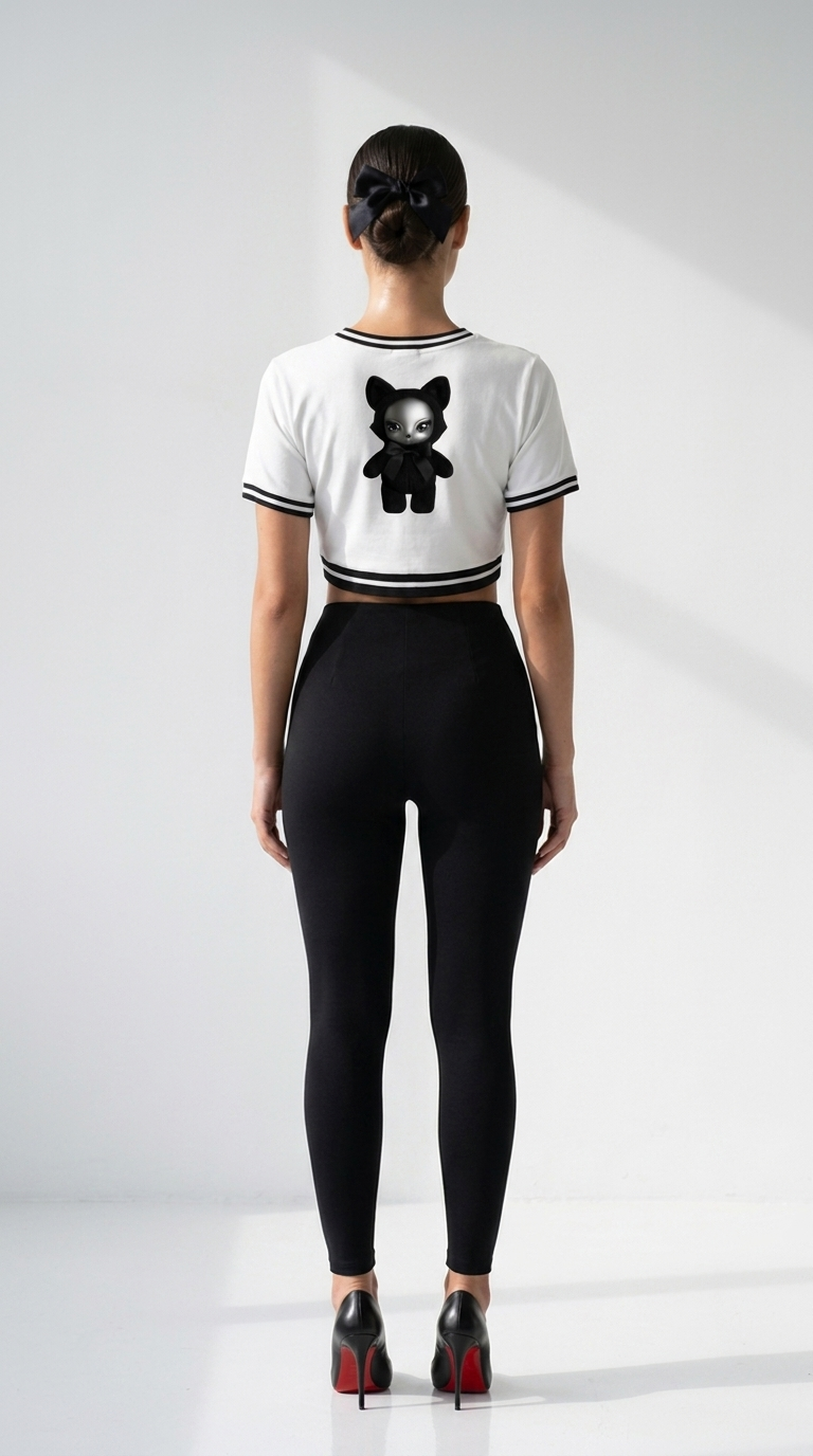 Baddie Crop Top Tee in White — back, worn