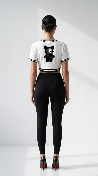 Baddie Crop Top Tee in White — back, worn