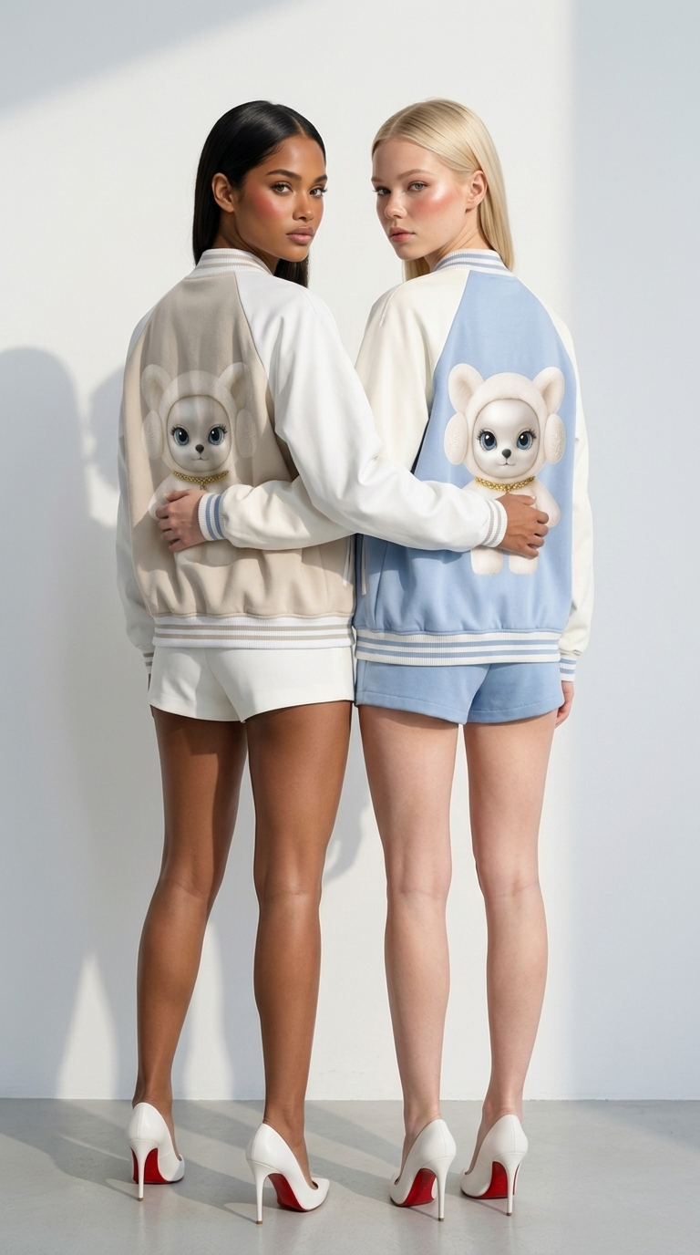 Winty Frost Varsity Jacket — Blue and Beige together