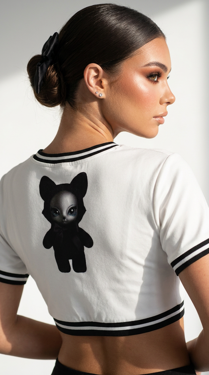 Baddie Crop Top Tee in White — back