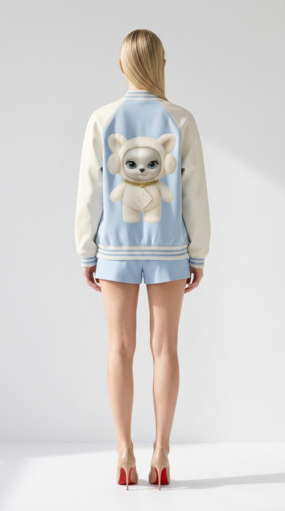 Winty Frost Varsity Jacket — back, Winty graphic