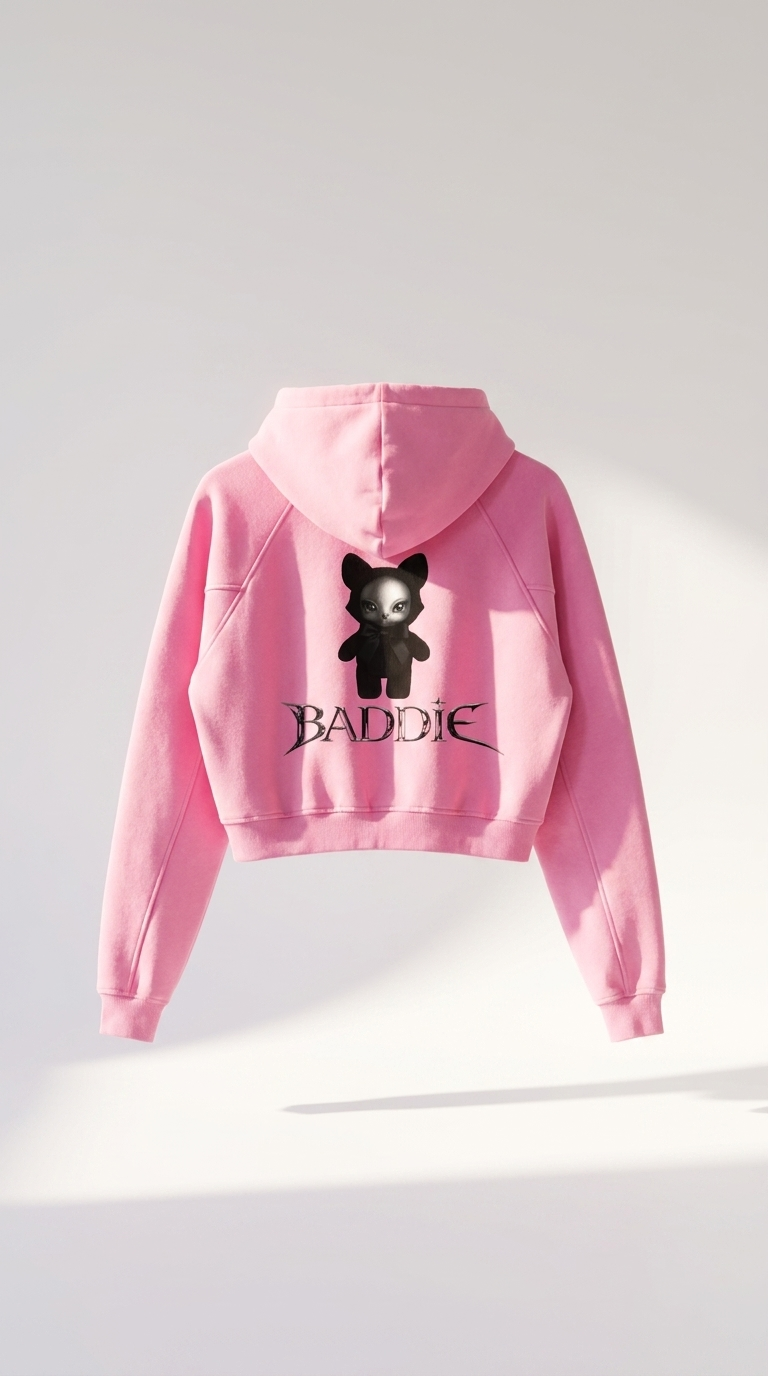 Baddie Crop Hoodie in Pink — studio