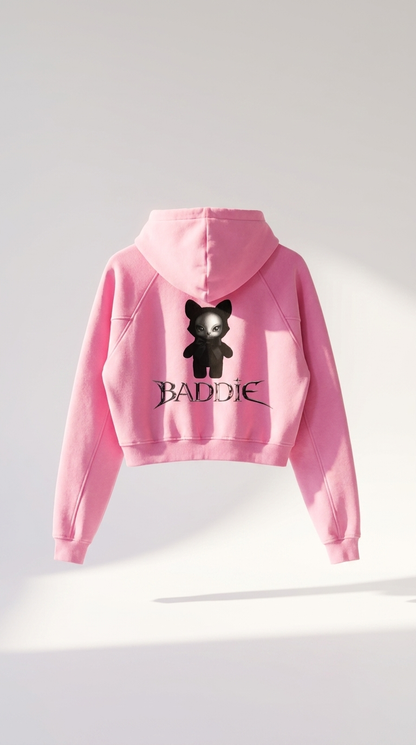 Baddie Crop Hoodie in Pink — studio