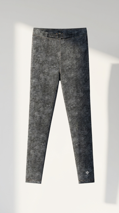 Faux Denim Zip-Fly Leggings in Jeans Blue — front