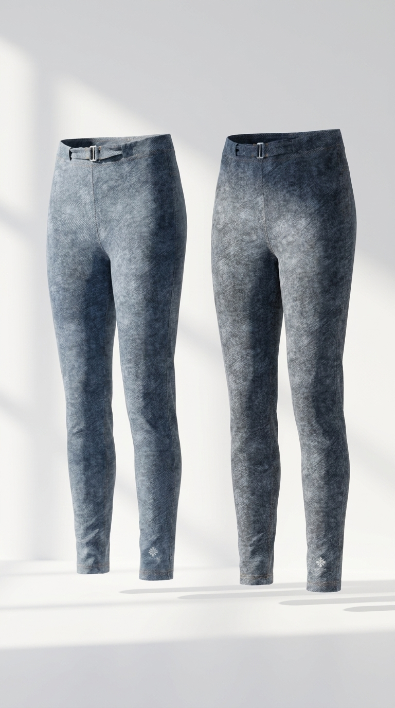 Faux Denim Zip-Fly Leggings — both colors