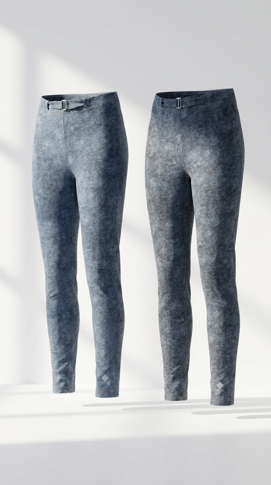 Faux Denim Zip-Fly Leggings — both colors