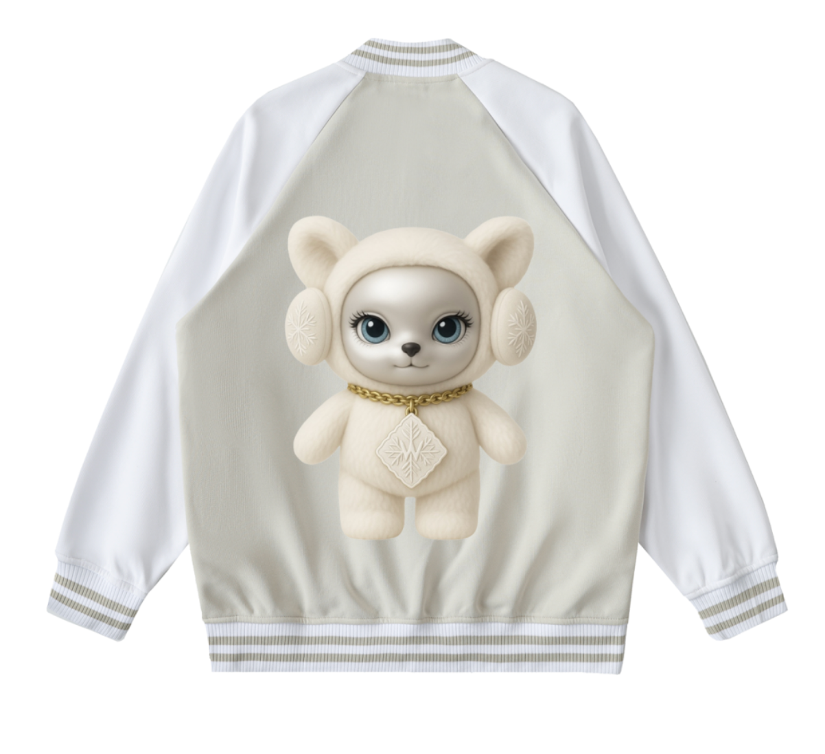 Winty Frost Varsity Jacket in Beige — back