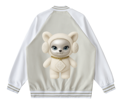 Winty Frost Varsity Jacket in Beige — back