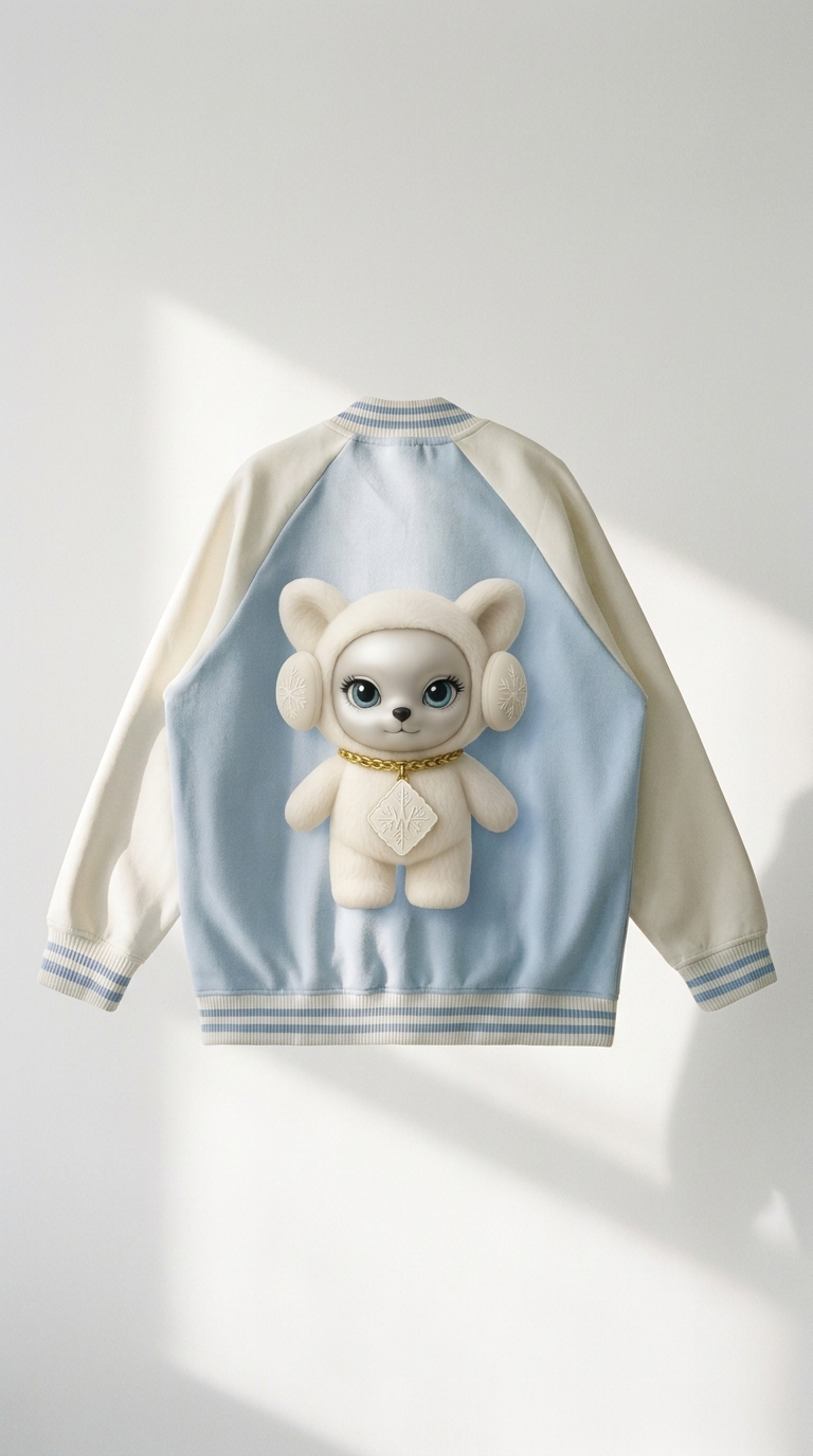 Winty Frost Varsity Jacket in Blue — worn